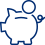 A blue piggy bank icon. Representing savings products.