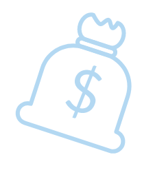 Light blue icon of a bag of money marked with a dollar sign.