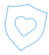 A light blue icon of a shield with a heart inside it.