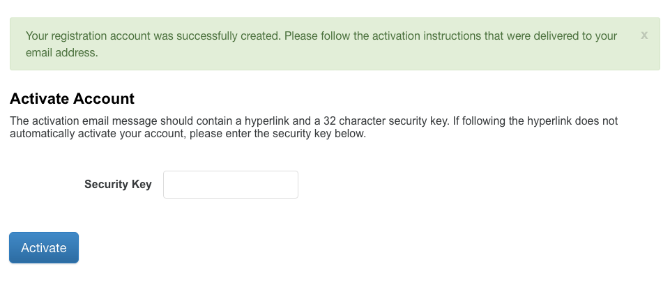 Activate Account with Security Key