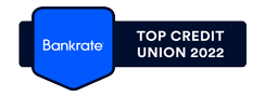 A BankRate Award Image reading: Top Credit Union 2022 - Bankrate.