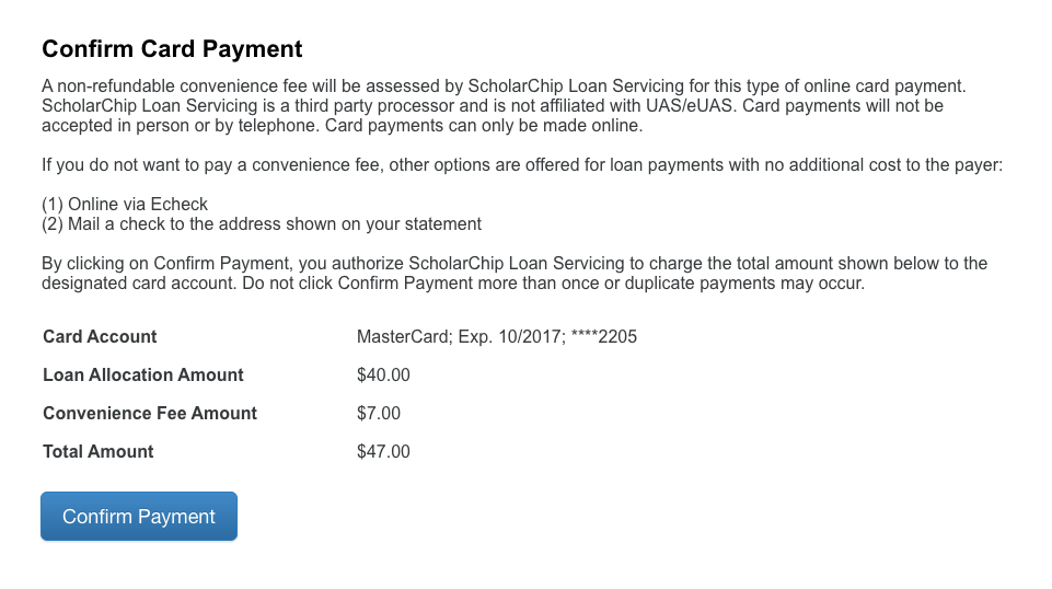 Confirm Card Payment