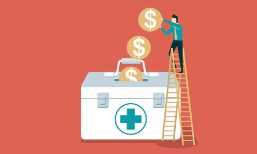 Illustration of man contributing money into a health insurance fund,