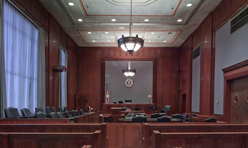 Inside of a U.S. courtroom.