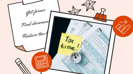 Tax Time reminder and tax documents, along with "to do" checklist.