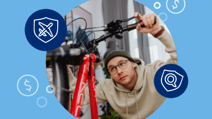 Man looking at his bicycle (concept of renters insurance)