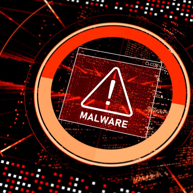 Malware Scams concept, Alert in red