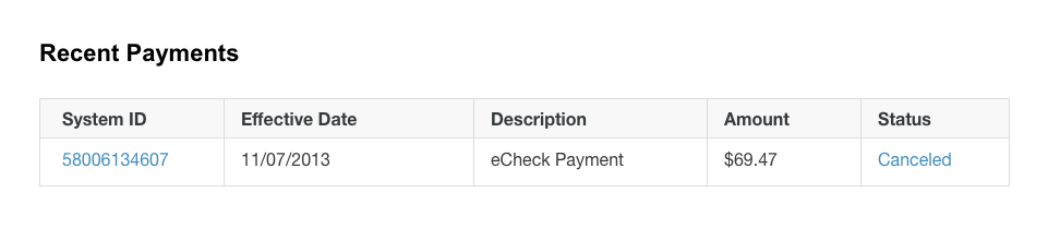 Recent Payments Summary with Cancelled Payment