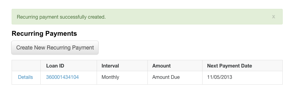 Recurring Payment Success Message