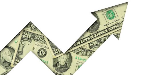 Money shaped into an upward arrow, signifying a raise.