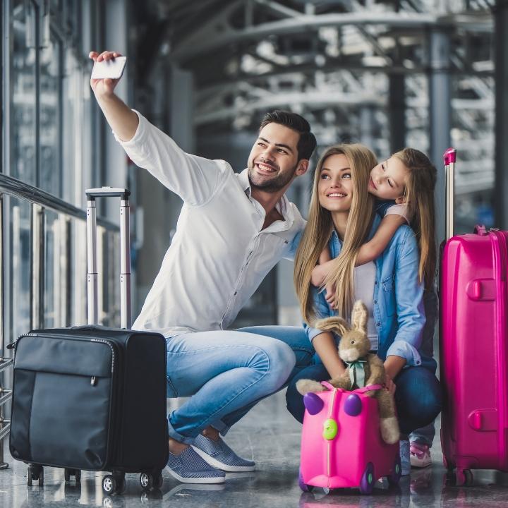A family excitedly begins their holiday travels secure with their travel insurance through Quorum.